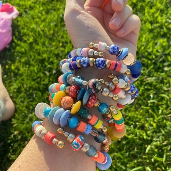 2 piece Handmade bracelet set /stack, in beachy blues. And pinks - Picture 9 of 14